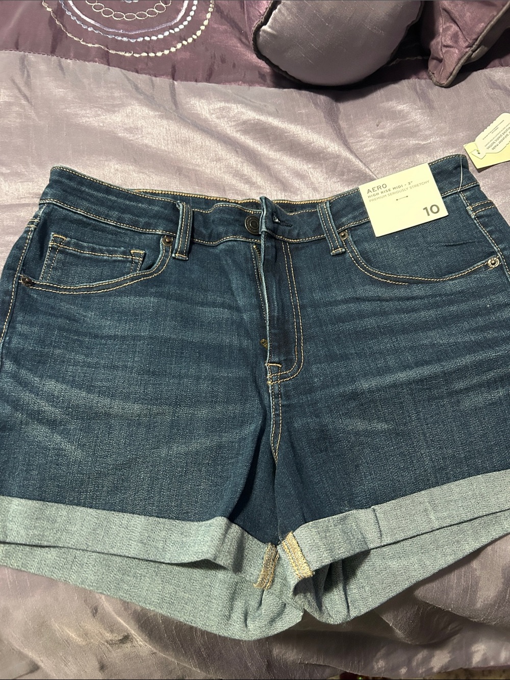 Aero High-Rise Dark Indigo Cuffed Jean Shorts - Women's